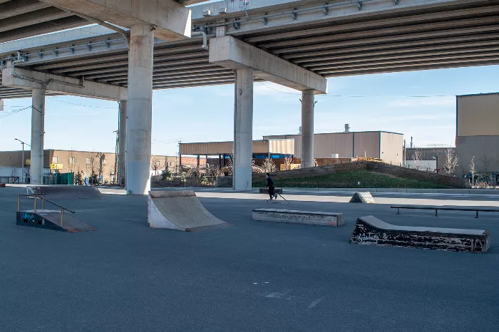 Skaters using the obstacles at K Bridge Park