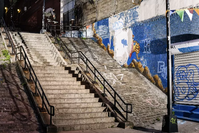 Stevie Perez skateboarding at Jerome Ave Banks