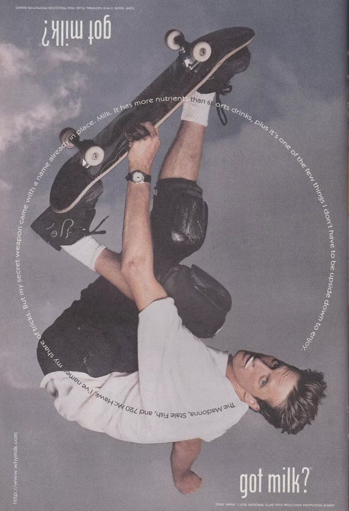 Tony Hawk's Got Milk? ad, a classic example of corporate involvement in skateboarding