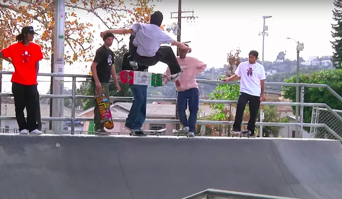 Tyson Peterson skateboarding with friends